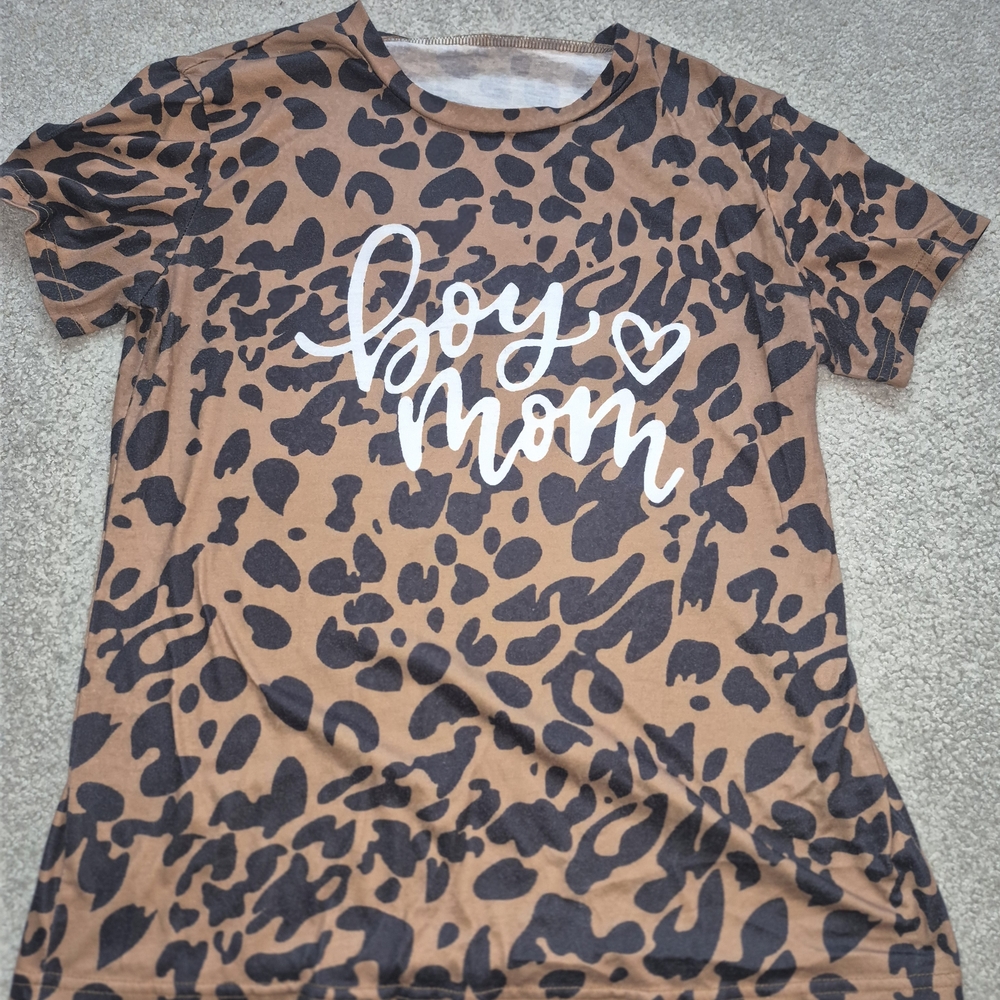 Leopard Print 'Boy Mom' Women's Shirt M